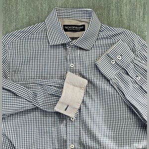 Nick Graham Modern Fit Easy Care Cotton Mini Gingham Checked Collar Button Shirt